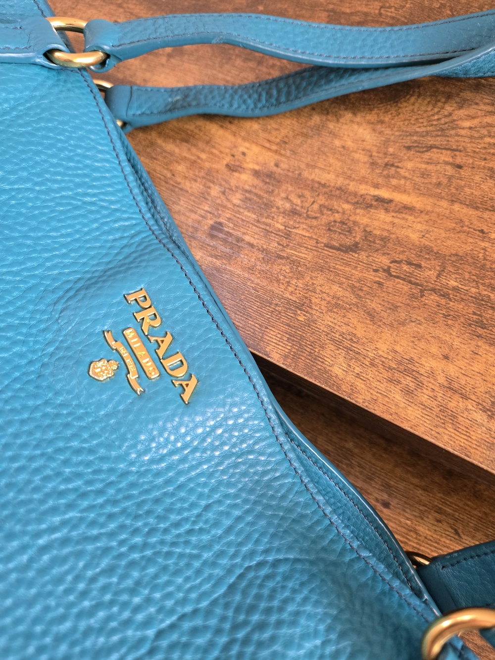 Prada Teal Pebbled Leather Tote - Picture 4 of 14